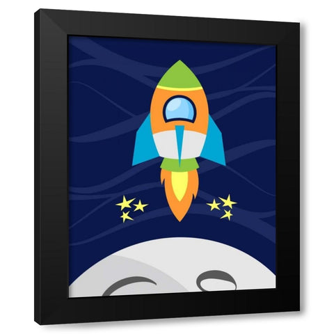 Space Rocket Black Modern Wood Framed Art Print by Robinson, Tamara