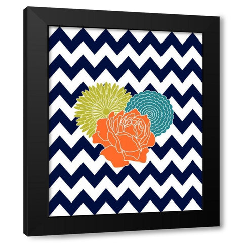 Chevron Flowers Black Modern Wood Framed Art Print with Double Matting by Robinson, Tamara