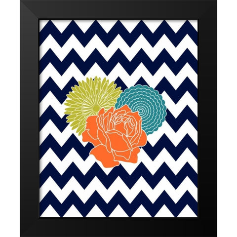 Chevron Flowers Black Modern Wood Framed Art Print by Robinson, Tamara