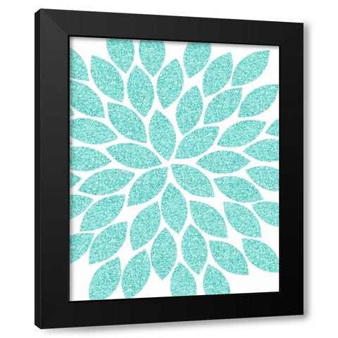 Turquoise Flower Glitter Black Modern Wood Framed Art Print with Double Matting by Robinson, Tamara
