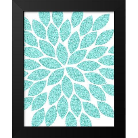Turquoise Flower Glitter Black Modern Wood Framed Art Print by Robinson, Tamara