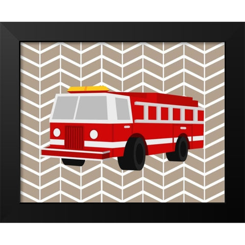 Fire Truck Black Modern Wood Framed Art Print by Robinson, Tamara