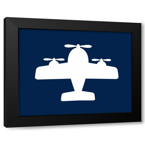 Airplane on Navy Black Modern Wood Framed Art Print with Double Matting by Robinson, Tamara