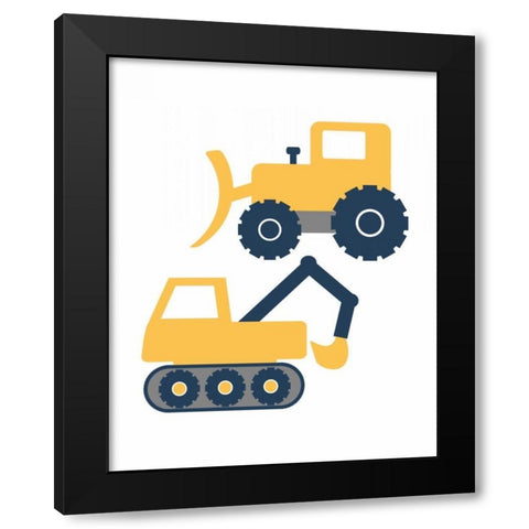 Construction Trucks Black Modern Wood Framed Art Print by Robinson, Tamara
