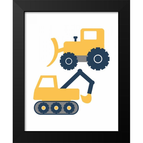 Construction Trucks Black Modern Wood Framed Art Print by Robinson, Tamara