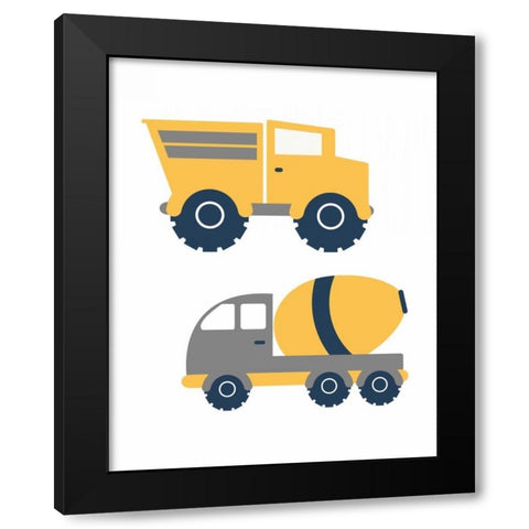 Construction Trucks II Black Modern Wood Framed Art Print with Double Matting by Robinson, Tamara