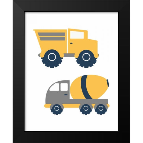 Construction Trucks II Black Modern Wood Framed Art Print by Robinson, Tamara