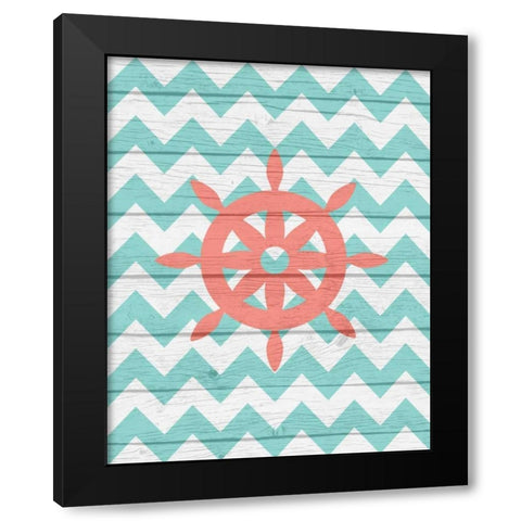 Nautical Wheel Black Modern Wood Framed Art Print by Robinson, Tamara