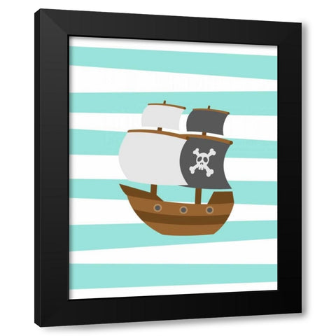 Pirate Boat Black Modern Wood Framed Art Print with Double Matting by Robinson, Tamara