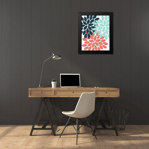 Trio Flower Burst Black Modern Wood Framed Art Print by Robinson, Tamara