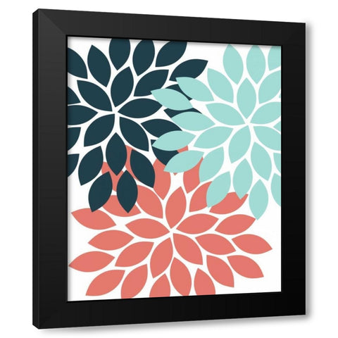 Trio Flower Burst Black Modern Wood Framed Art Print by Robinson, Tamara