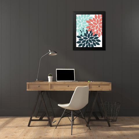 Trio Flower Burst II Black Modern Wood Framed Art Print by Robinson, Tamara