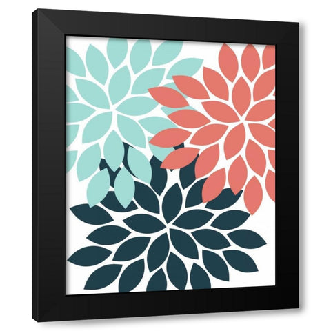 Trio Flower Burst II Black Modern Wood Framed Art Print with Double Matting by Robinson, Tamara