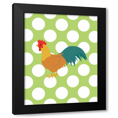 Rooster Polka Dots Black Modern Wood Framed Art Print by Robinson, Tamara