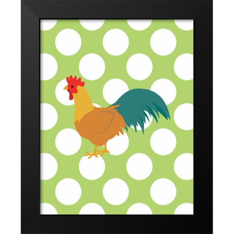Rooster Polka Dots Black Modern Wood Framed Art Print by Robinson, Tamara