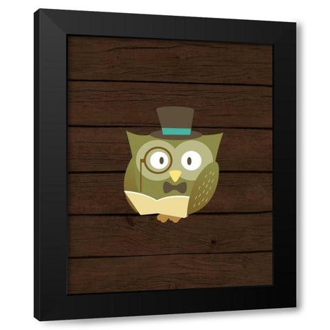 Hipster Owl Black Modern Wood Framed Art Print with Double Matting by Robinson, Tamara