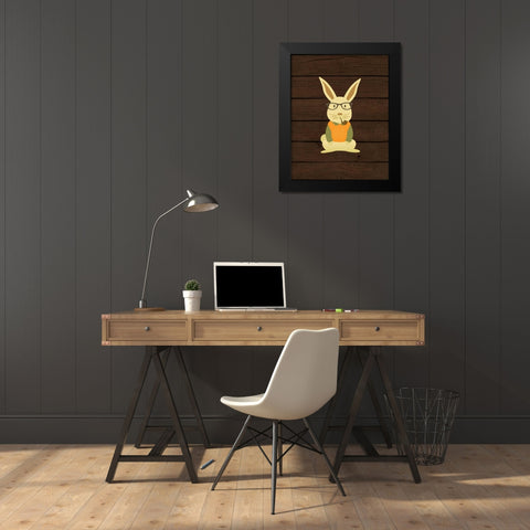 Hipster Bunny Black Modern Wood Framed Art Print by Robinson, Tamara