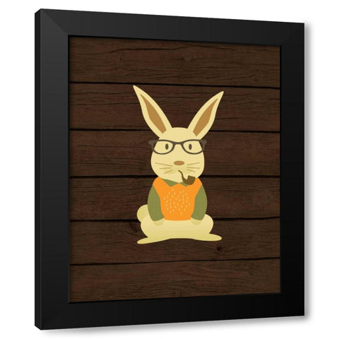 Hipster Bunny Black Modern Wood Framed Art Print by Robinson, Tamara