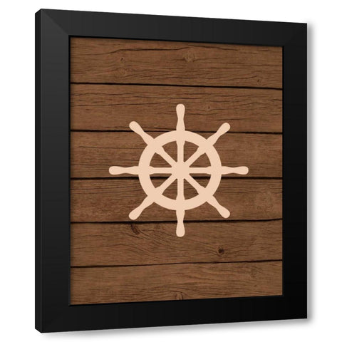 Nautical Wood Wheel Black Modern Wood Framed Art Print by Robinson, Tamara