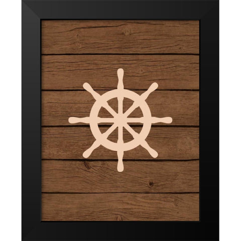 Nautical Wood Wheel Black Modern Wood Framed Art Print by Robinson, Tamara