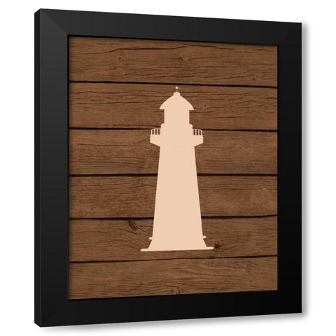 Nautical Wood Lighthouse Black Modern Wood Framed Art Print with Double Matting by Robinson, Tamara