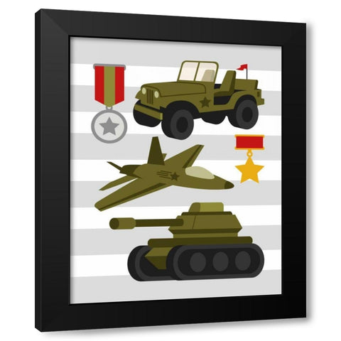 Army Trucks Black Modern Wood Framed Art Print by Robinson, Tamara