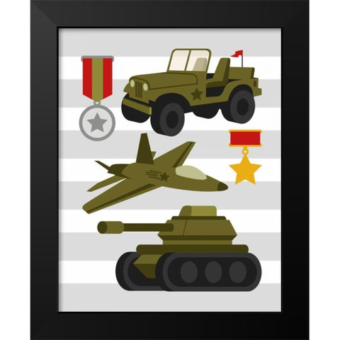 Army Trucks Black Modern Wood Framed Art Print by Robinson, Tamara