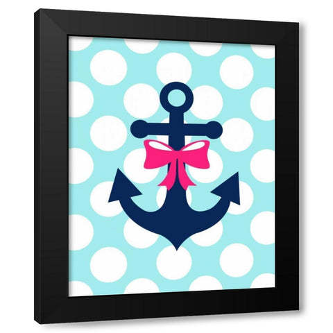 Anchor Bow Polka Dots Black Modern Wood Framed Art Print by Robinson, Tamara
