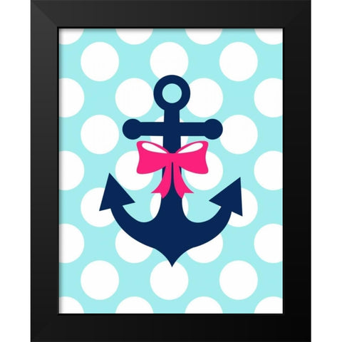 Anchor Bow Polka Dots Black Modern Wood Framed Art Print by Robinson, Tamara
