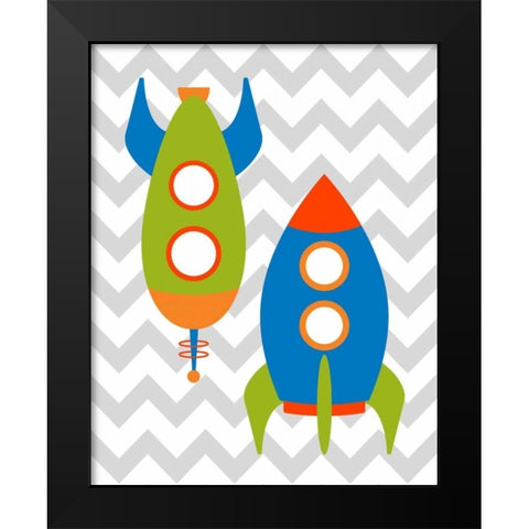 Chevron Rocket IV Black Modern Wood Framed Art Print by Robinson, Tamara
