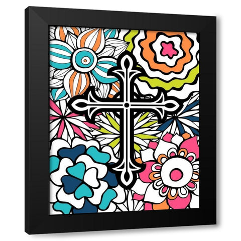 Cross Flowers Colors Black Modern Wood Framed Art Print by Robinson, Tamara