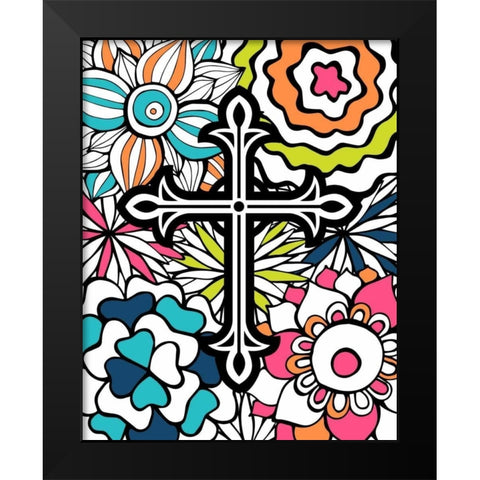Cross Flowers Colors Black Modern Wood Framed Art Print by Robinson, Tamara