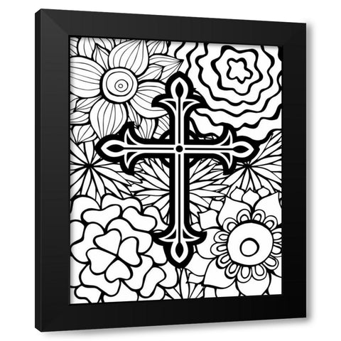 Cross Flowers Black Modern Wood Framed Art Print by Robinson, Tamara