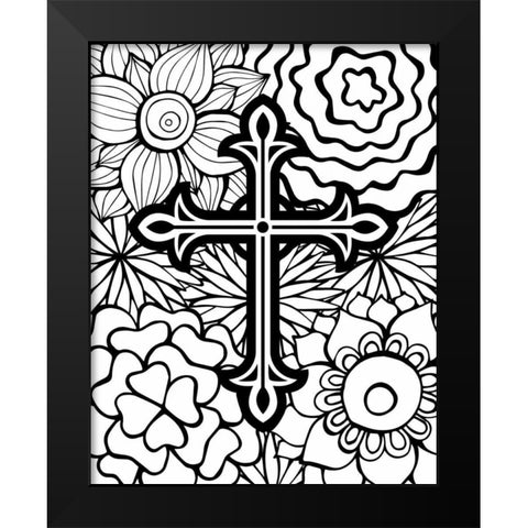 Cross Flowers Black Modern Wood Framed Art Print by Robinson, Tamara