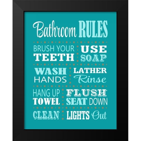 Bathroom Rules Black Modern Wood Framed Art Print by Robinson, Tamara