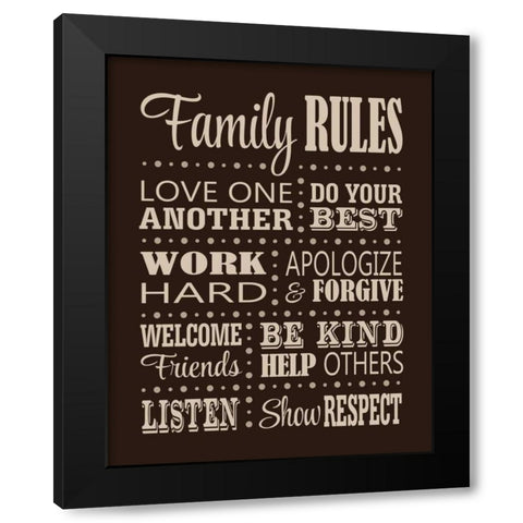 Family Rules Black Modern Wood Framed Art Print with Double Matting by Robinson, Tamara