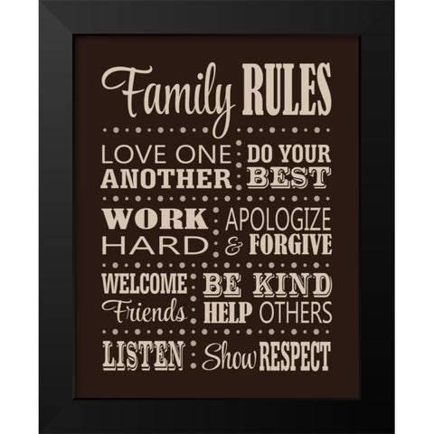 Family Rules Black Modern Wood Framed Art Print by Robinson, Tamara