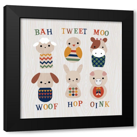 Wooden Animals with Words Black Modern Wood Framed Art Print by Robinson, Tamara