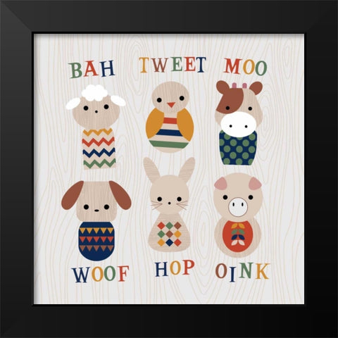 Wooden Animals with Words Black Modern Wood Framed Art Print by Robinson, Tamara