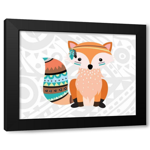 Tribal Fox Black Modern Wood Framed Art Print with Double Matting by Robinson, Tamara