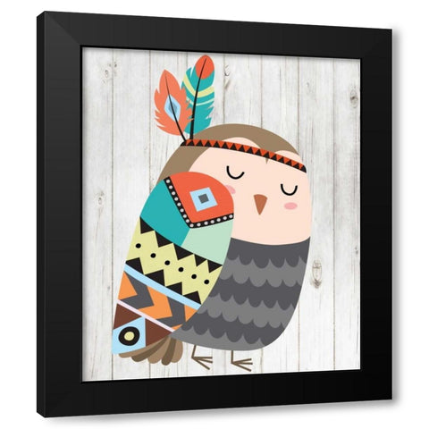 Tribal Owl Black Modern Wood Framed Art Print by Robinson, Tamara