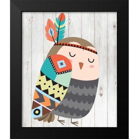 Tribal Owl Black Modern Wood Framed Art Print by Robinson, Tamara