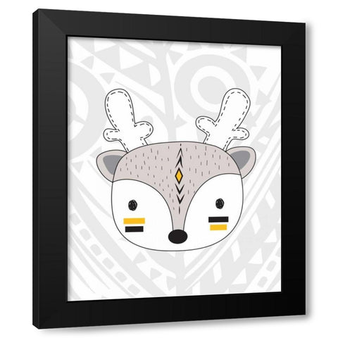 Tribal Deer Black Modern Wood Framed Art Print by Robinson, Tamara