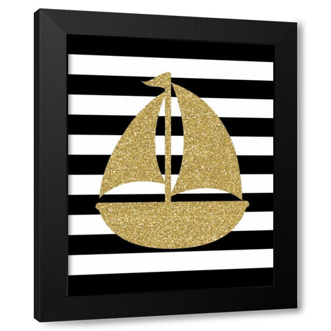 Glitter Sailboat Stripe Black Modern Wood Framed Art Print with Double Matting by Robinson, Tamara