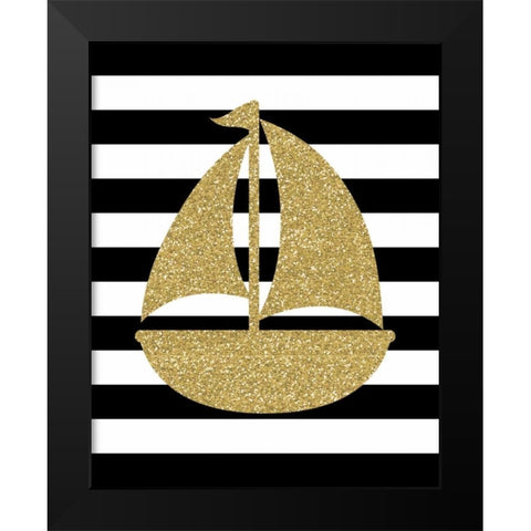 Glitter Sailboat Stripe Black Modern Wood Framed Art Print by Robinson, Tamara