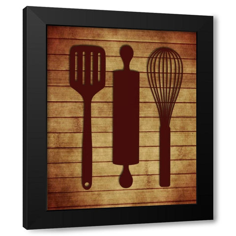Kitchen Utensils Black Modern Wood Framed Art Print by Robinson, Tamara