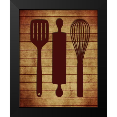 Kitchen Utensils Black Modern Wood Framed Art Print by Robinson, Tamara
