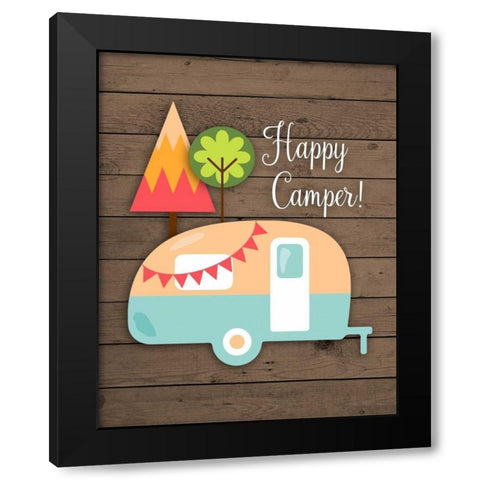 Happy Camper Black Modern Wood Framed Art Print with Double Matting by Robinson, Tamara