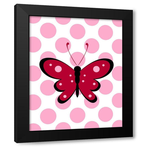 Butterfly Polka Dots Black Modern Wood Framed Art Print with Double Matting by Robinson, Tamara