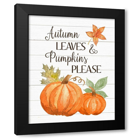 Autumn Leave and Pumpkins Please Black Modern Wood Framed Art Print by Robinson, Tamara